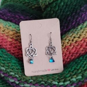 Silver Celtic Knot Earrings with Blue Accents